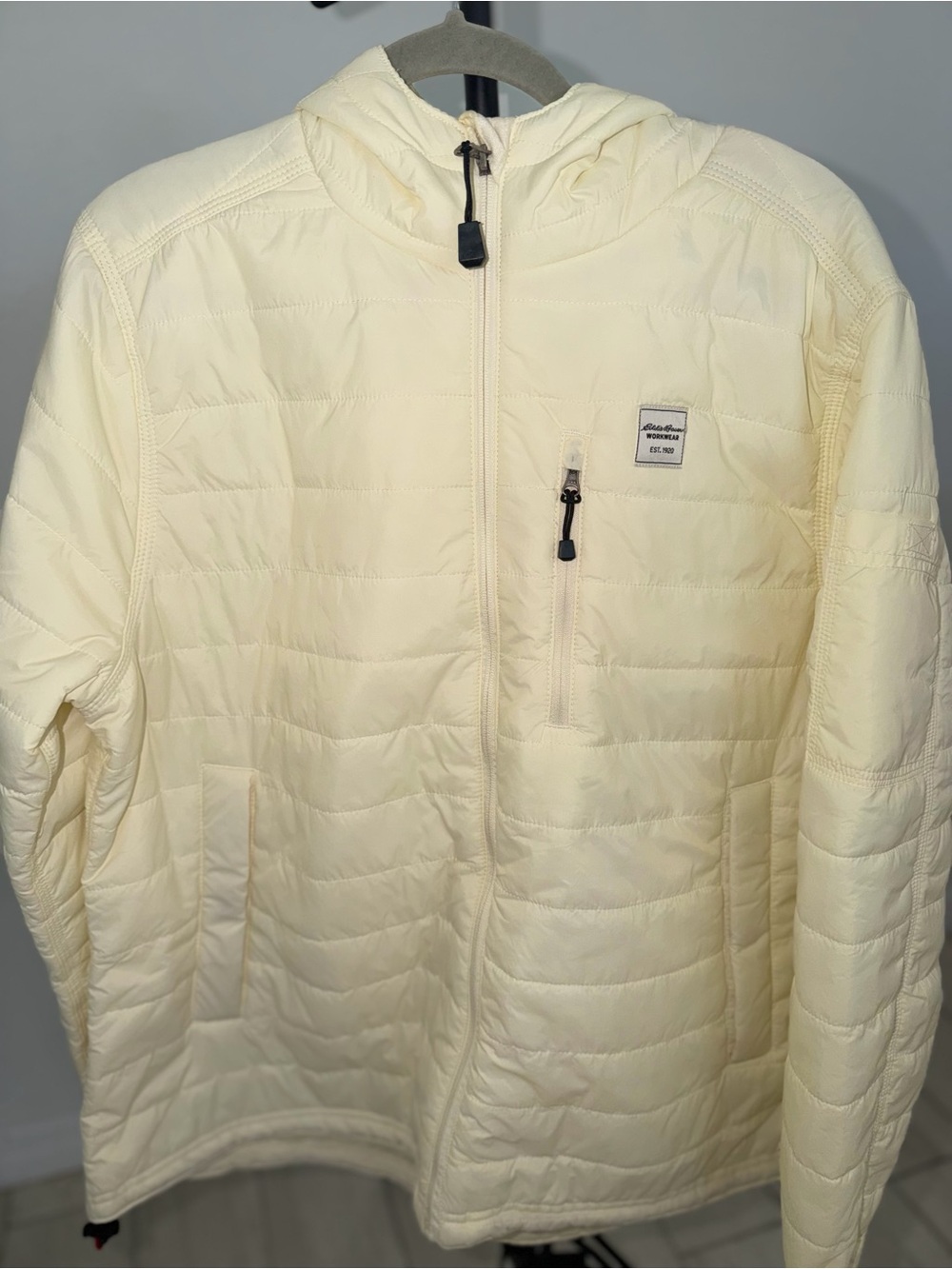 Men's Light Cream Quilted Hooded Puffer Jacket